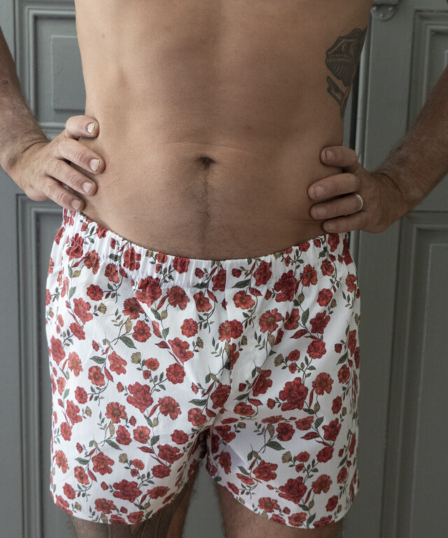 Fleurs Pois et Cie - Caleçon 100% coton coupe américaine  made in France. – Rouge/Blanc/vert foncé/vert clair