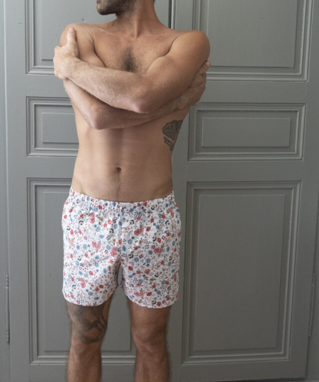 Fleurs Pois et Cie - Caleçon coupe anglaise 100% coton made in France – Rouge/Ivoire/Bleu/Rose/Blanc/Noir