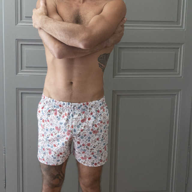 Fleurs Pois & Cie - Caleçon 100% coton coupe américaine  made in France. - Rouge/Ivoire/Bleu/Rose/Blanc/Noir