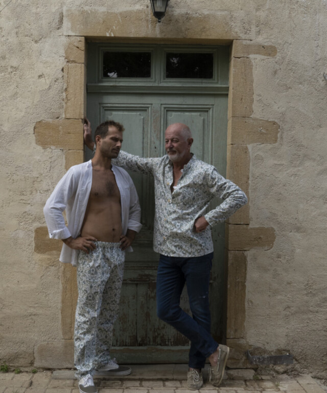 Fleurs Pois & Cie - Chemise ou veste pour homme ? - Blanc/vert foncé/vert clair/Bleu ciel