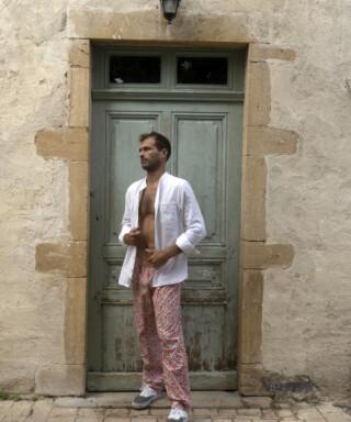 Fleurs Pois et Cie - Pantalon Pyjama homme et/ ou de ville  Rouge/Rose/Blanc/vert foncé
