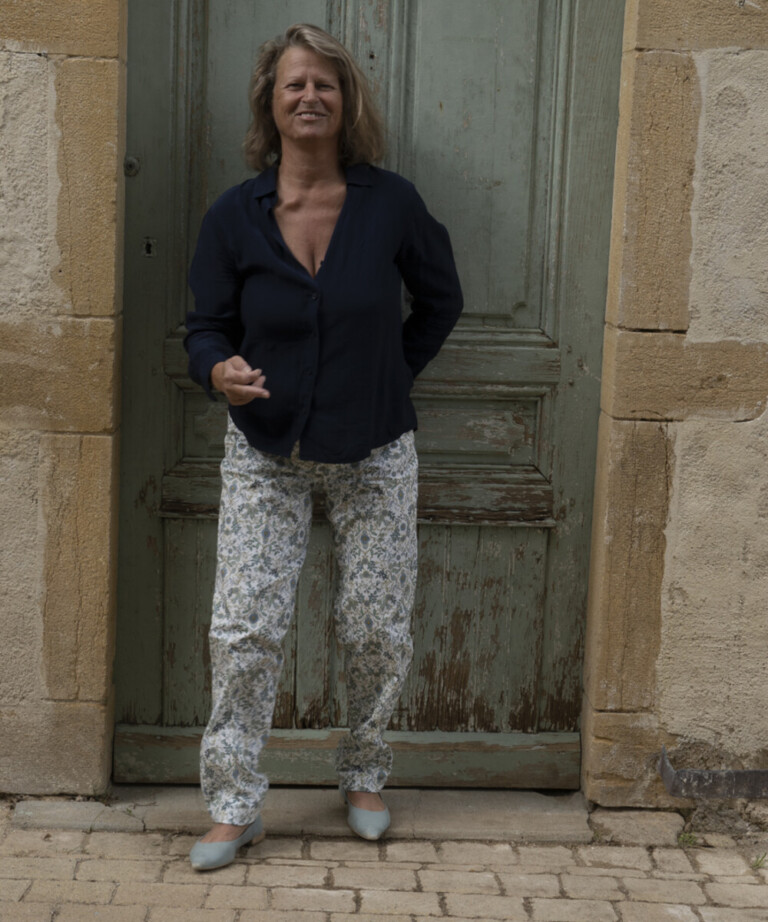 Fleurs Pois & Cie - Pantalon de pyjama femme et/ou de ville - Blanc/vert foncé/vert clair/Bleu ciel