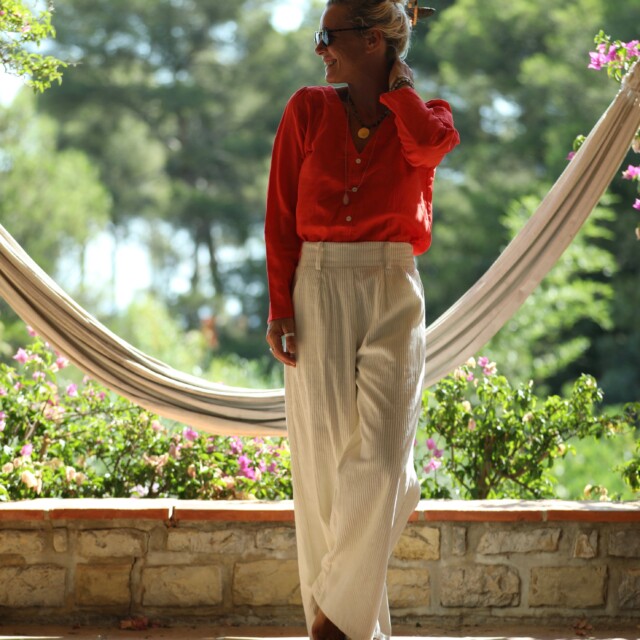 Quintessence - Pantalon Tom – velours de coton côtelé blanc cassé