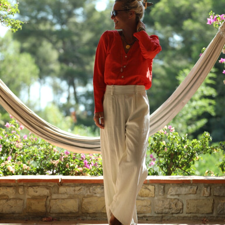 Quintessence - Pantalon Tom - velours de coton côtelé blanc cassé