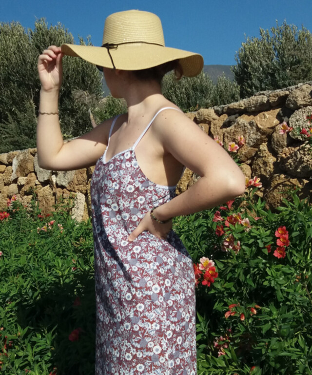 Fleurs Pois et Cie - Nuisette femme ou petite robe 100% coton – Bleu/Blanc/Marron