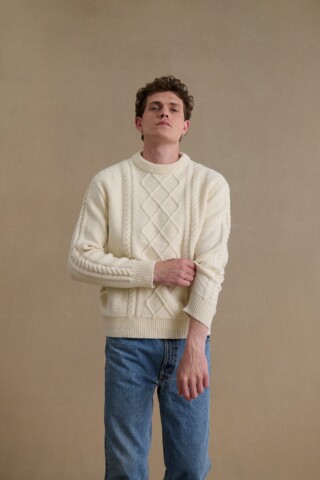 Le Minor - Pull irlandais écru pour homme