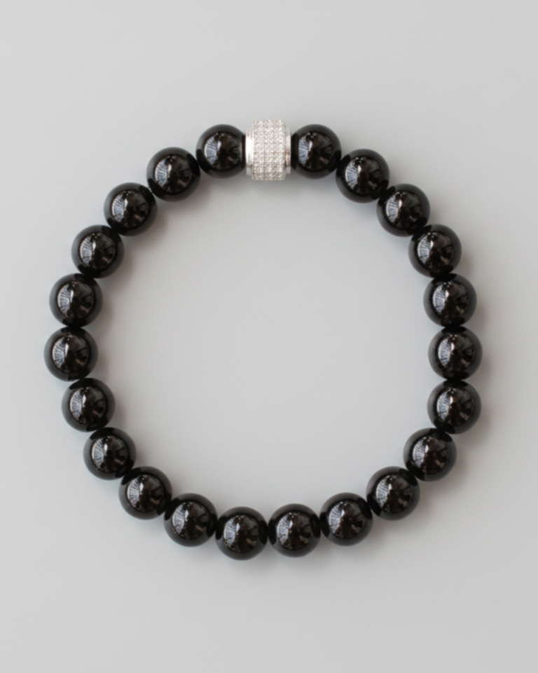 NEIJE - Bracelet Dorian Onyx Or Blanc