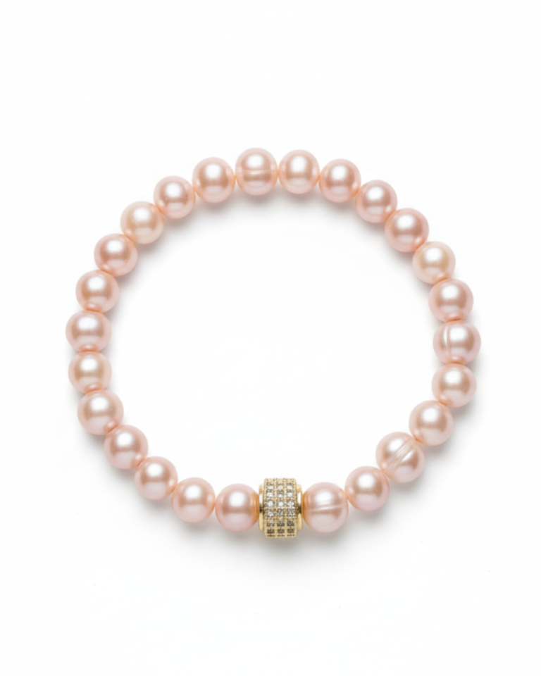 NEIJE - Bracelet Nana Perles de Culture Roses et Plaqué Or Jaune