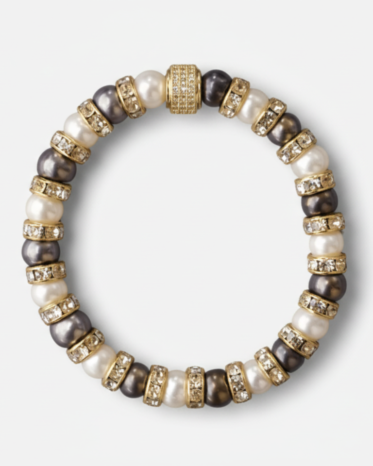 NEIJE - Bracelet Schachmatt Perles de Culture Noires et Blanches