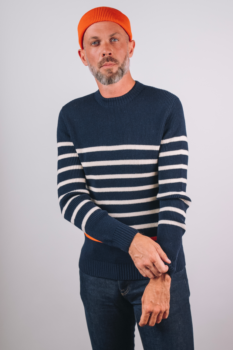 Cézembre - Pull rayé en laine - CHEVRETS - Marine-écru / XL