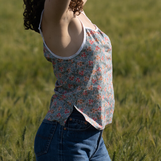 Fleurs Pois & Cie - Caraco femme 100% coton bio de fabrication française - Rose/vert clair