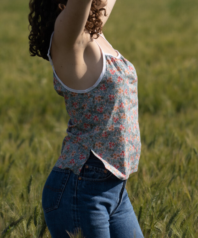 Fleurs Pois & Cie - Caraco femme 100% coton bio de fabrication française - Rose/vert clair