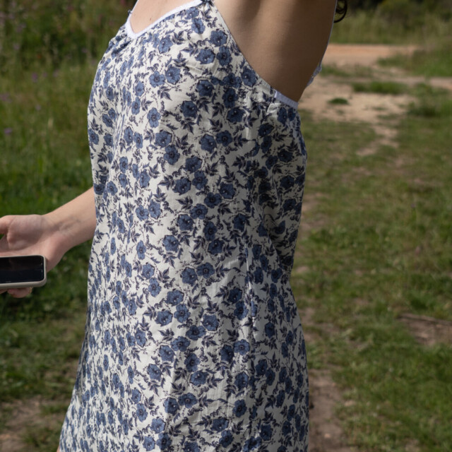 Fleurs Pois & Cie - Nuisette femme ou petite robe 100% coton - Bleu/Blanc