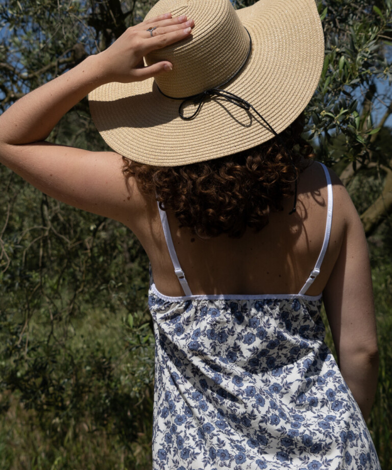 Fleurs Pois & Cie - Nuisette femme ou petite robe 100% coton - Bleu/Blanc