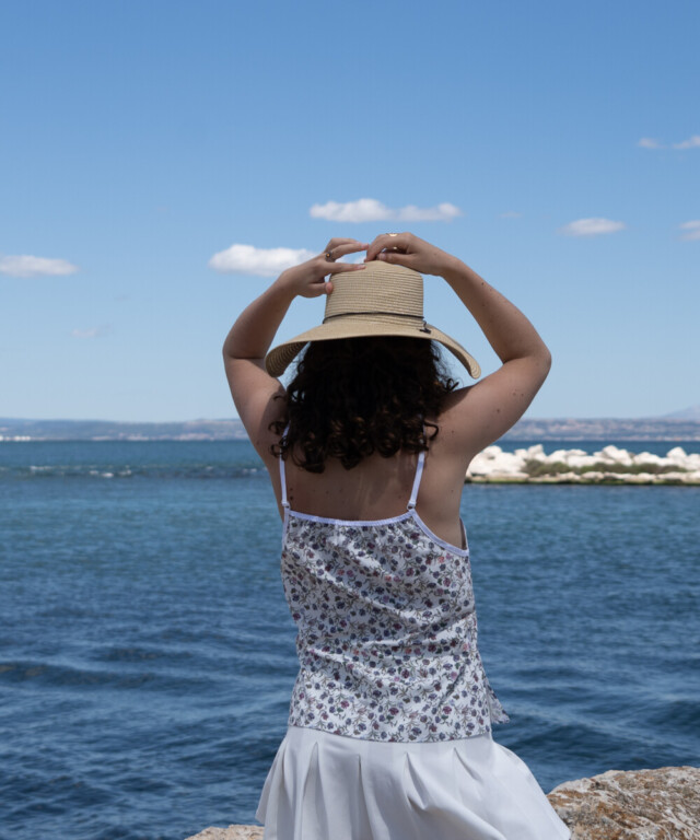 Fleurs Pois et Cie - Caraco femme 100% coton bio de fabrication française – Bleu/Violet/Blanc