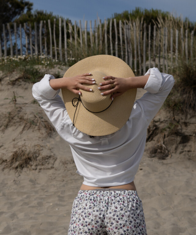 Fleurs Pois & Cie - Shorty 100% coton made in France - Bleu/Violet/Blanc