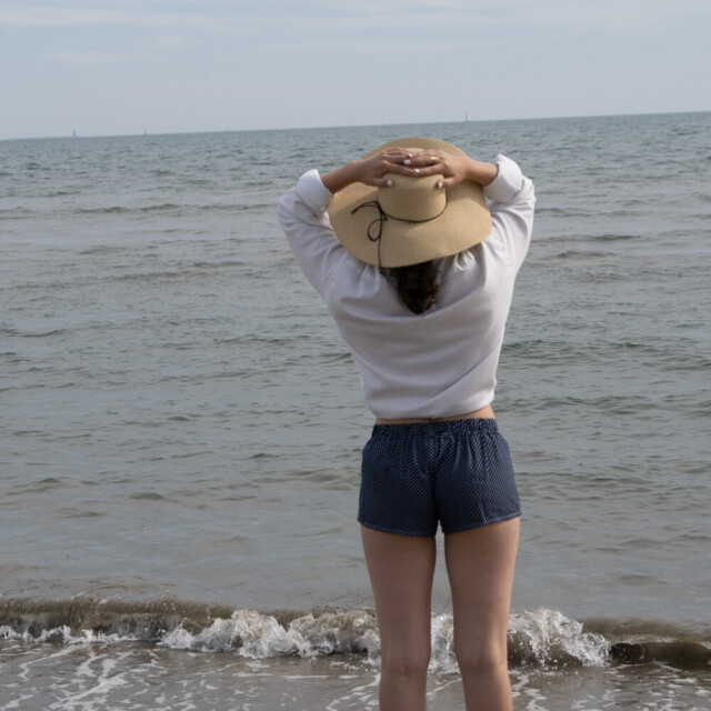 Fleurs Pois & Cie - Shorty 100% coton made in France - Bleu/Blanc