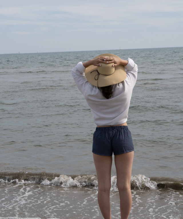 Fleurs Pois & Cie - Shorty 100% coton made in France - Bleu/Blanc