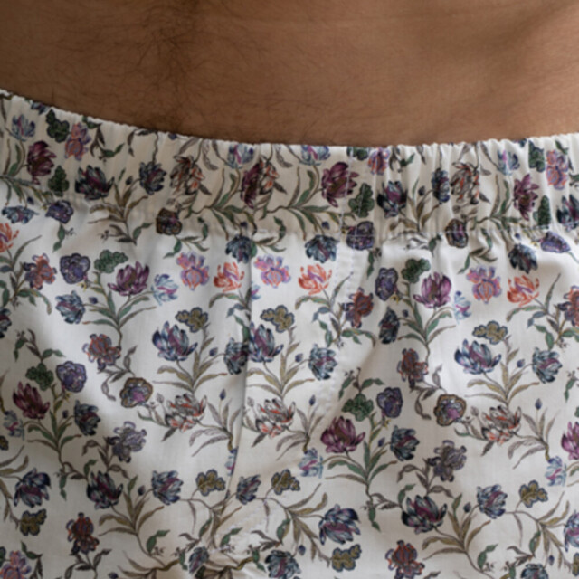 Fleurs Pois & Cie - Caleçon 100% coton coupe américaine  made in France. - Bleu/Violet/Blanc