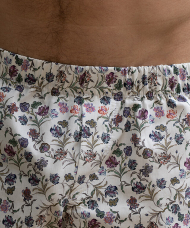 Fleurs Pois & Cie - Caleçon 100% coton coupe américaine  made in France. - Bleu/Violet/Blanc