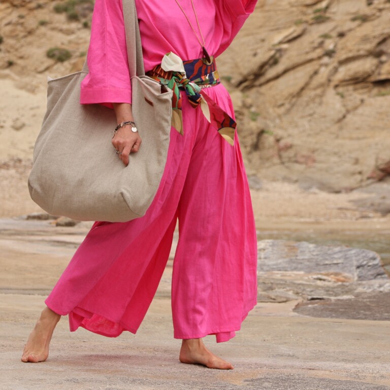 Quintessence - Sac Alfred en lin naturel - doublure en lin orange