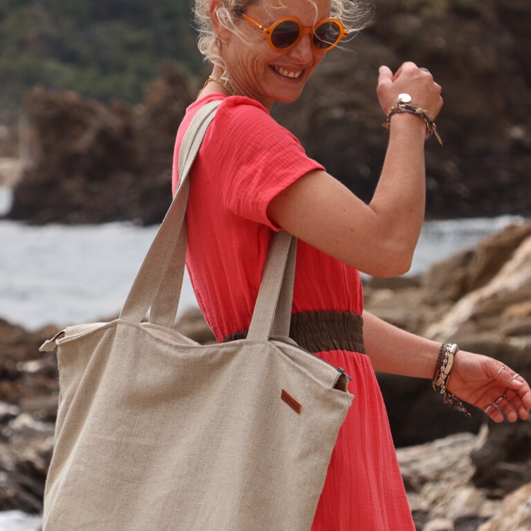 Quintessence - Sac Alfred en lin naturel - doublure en lin vert frais
