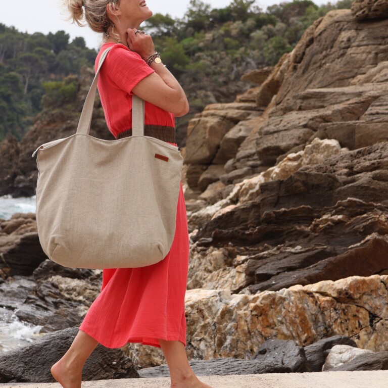 Quintessence - Sac Alfred en lin naturel - doublure en lin orange