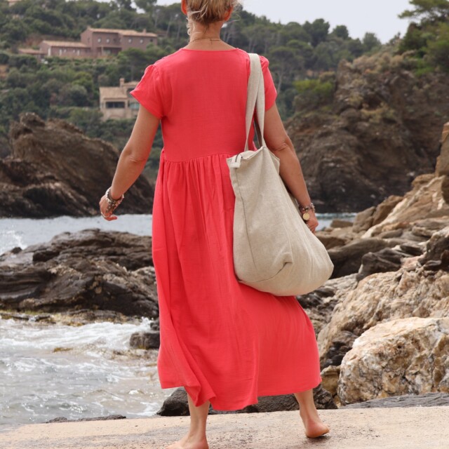 Quintessence - Sac Alfred en lin naturel - doublure en lin bleu majorelle