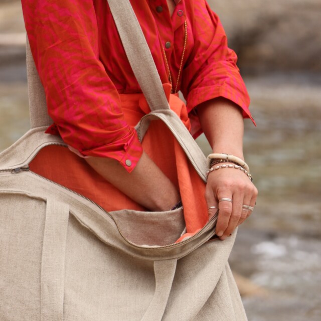 Quintessence - Sac Alfred en lin naturel - doublure en lin orange