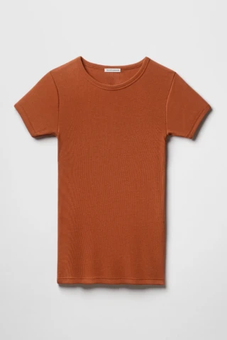Tricots Marcel - Maillot de Corps Homme Marron Cognac en Coton Pima Côtelé