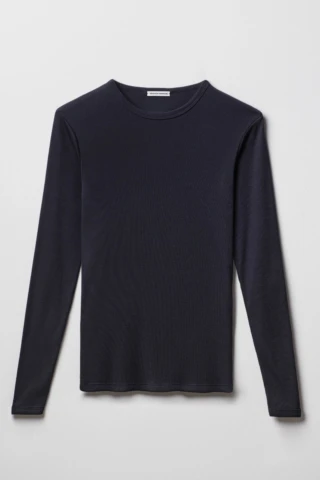 Maillot de Corps Homme Bleu Marine en Coton Pima Côtelé Manches Longues par la marque Tricots Marcel Tricots Marcel - Maillot de Corps Homme Bleu Marine en Coton Pima Côtelé Manches Longues
