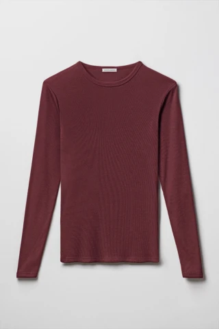 Tricots Marcel - Maillot de Corps Bordeaux en Coton Pima Côtelé Manches Longues