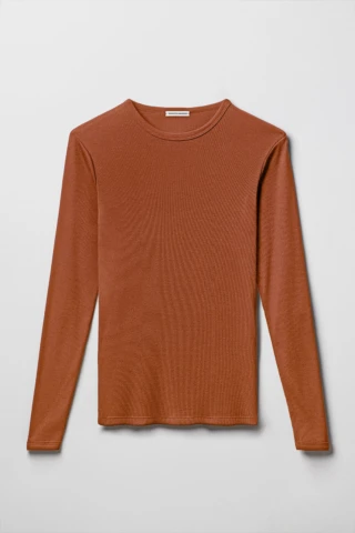 Maillot de Corps Marron Cognac en Coton Pima Côtelé Manches Longues par la marque Tricots Marcel Tricots Marcel - Maillot de Corps Marron Cognac en Coton Pima Côtelé Manches Longues