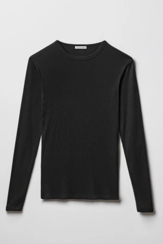 Tricots Marcel - Maillot de Corps Noir Charbon en Coton Pima Côtelé Manches Longues