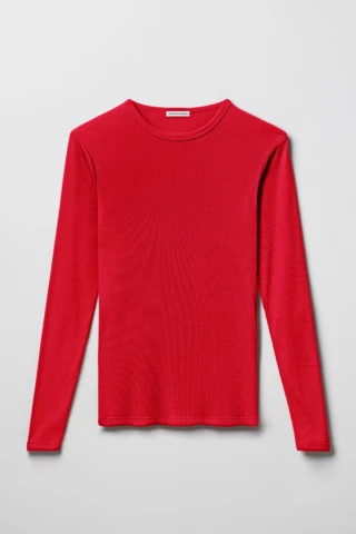 Maillot de Corps Rouge en Coton Pima Côtelé Manches Longues par la marque Tricots Marcel Tricots Marcel - Maillot de Corps Rouge en Coton Pima Côtelé Manches Longues