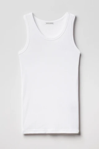 Débardeur Femme Blanc en Coton Pima Côtelé par la marque Tricots Marcel Tricots Marcel - Débardeur Femme Blanc en Coton Pima Côtelé