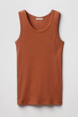 Tricots Marcel - Débardeur Femme Marron Cognac en Coton Pima Côtelé