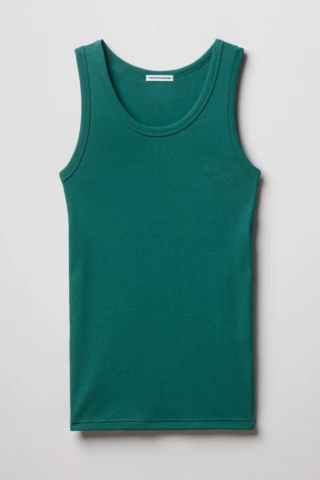 Tricots Marcel - Débardeur Femme Vert Emeraude en Coton Pima Côtelé