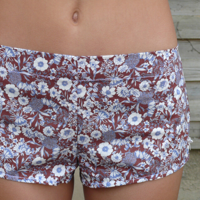 Fleurs Pois & Cie - Boxer femme 100% coton bio ou éco made in France - Bleu/Blanc/Marron