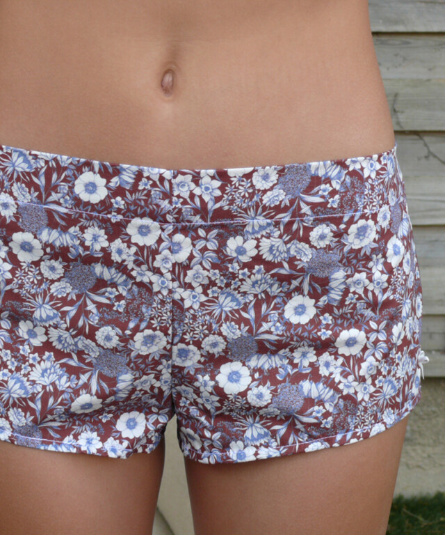 Fleurs Pois & Cie - Boxer femme 100% coton bio ou éco made in France - Bleu/Blanc/Marron