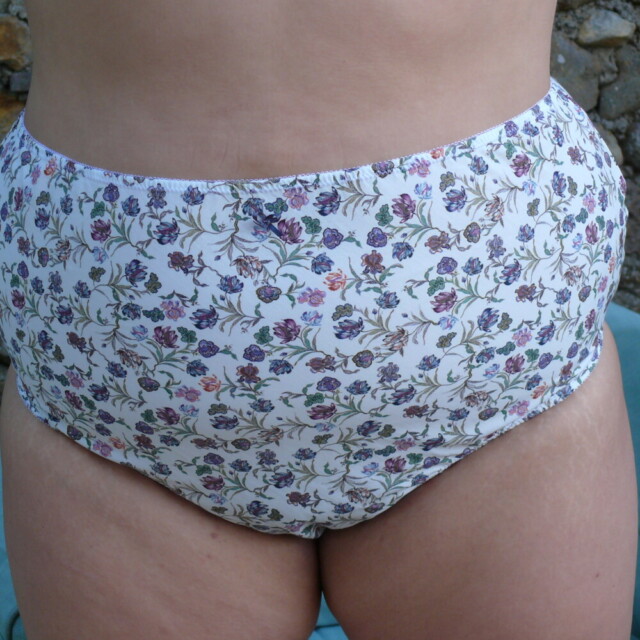 Fleurs Pois & Cie - Culotte Haute 100% coton bio faite en France - Bleu/Violet/Blanc
