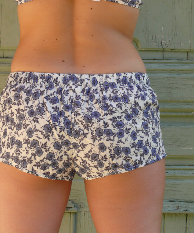 Fleurs Pois & Cie - Boxer femme 100% coton bio ou éco made in France - Bleu/Blanc