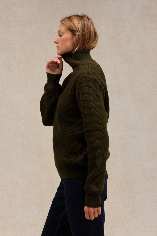 Le Minor - Pull camionneur olive en laine vierge pour femme