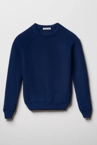 Pull Bleu en Laine Mérinos Manches Raglan par la marque Tricots Marcel Tricots Marcel - Pull Bleu en Laine Mérinos Manches Raglan