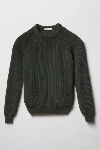 Tricots Marcel - Pull Vert Kaki en Laine Mérinos Manches Raglan
