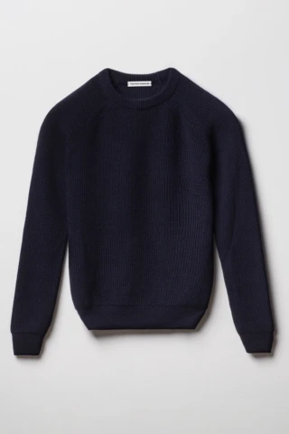 Tricots Marcel - Pull Homme Bleu Marine en Laine Mérinos Manches Raglan