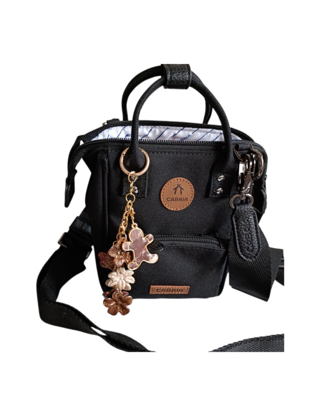 L’atelier de Patricia - Bijou Porte-clés sac bonhomme pain d’épice Fleurie Marron clair, blanc, doré