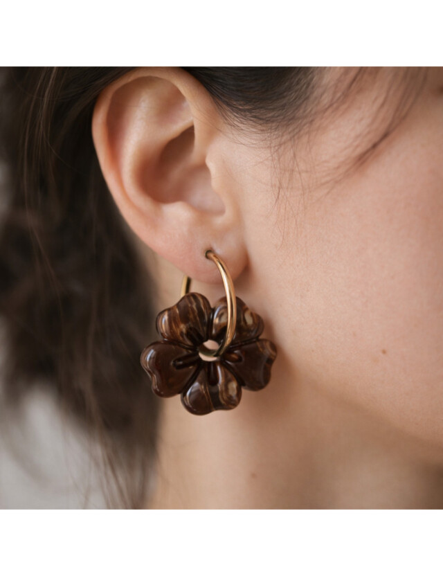 L’atelier de Patricia - Boucles d’oreilles interchangeable fleur Marron clair