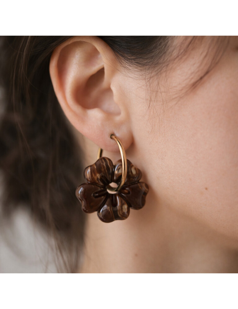 L'Atelier de Patricia - Boucles d'oreilles interchangeable fleur Marron clair