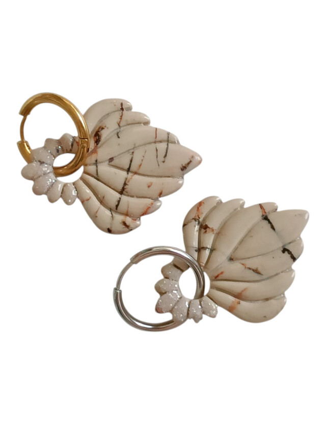 L’atelier de Patricia - Boucles d’Oreilles Interchangeables où pampille – Feuille Zen beige